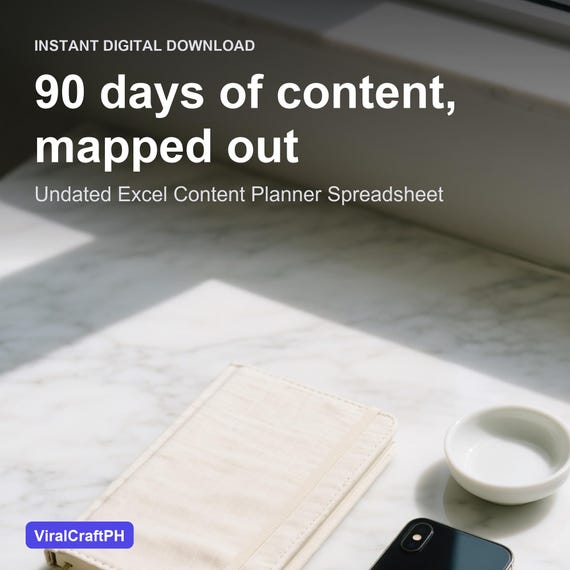 90-Day Social Media Calendar | Undated Excel Content Planner Spreadsheet